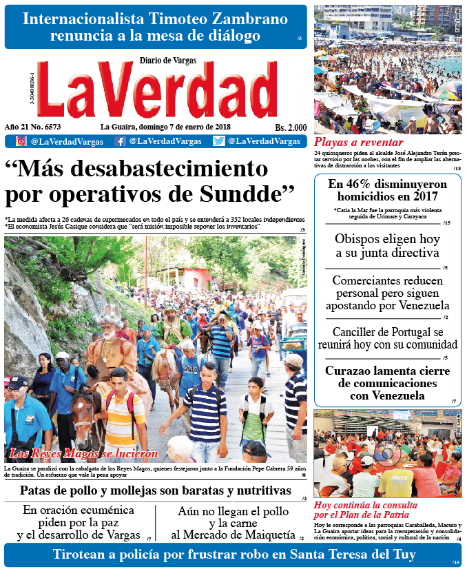 La Guaira, domingo 7 de enero de 2018. Año 20 No 6573