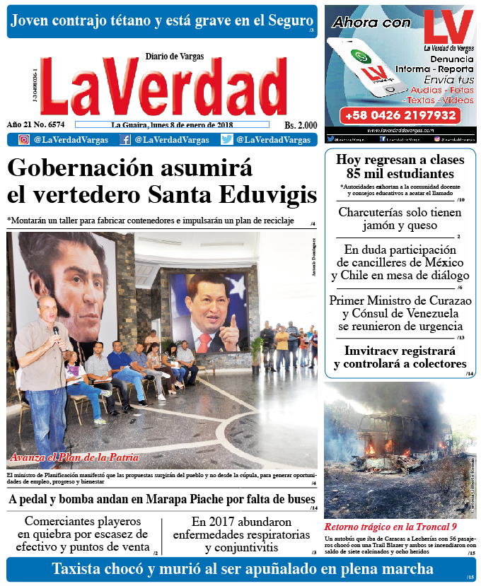 La Guaira, lunes 8 de enero de 2018. Año 20 No 6574