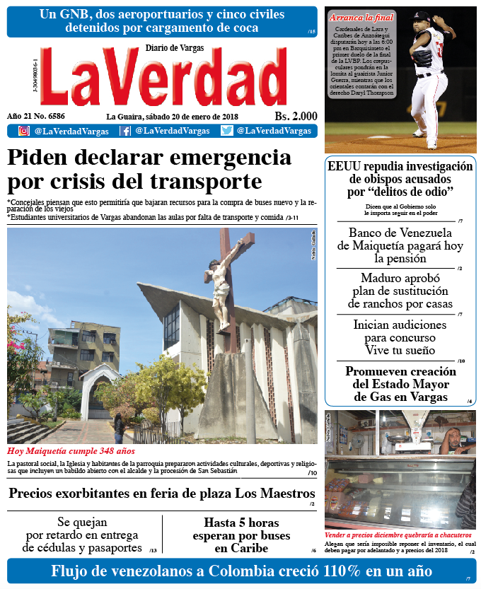 La Guaira, sábado 20 de enero de 2018. Año 20 No 6586