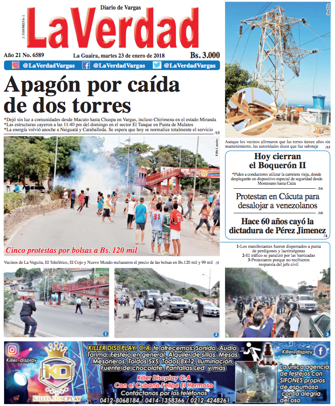 La Guaira, martes 23 de enero de 2018. Año 20 No 6589