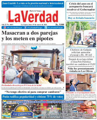 La Guaira, lunes 19 de marzo de 2018. Año 20 No 6641