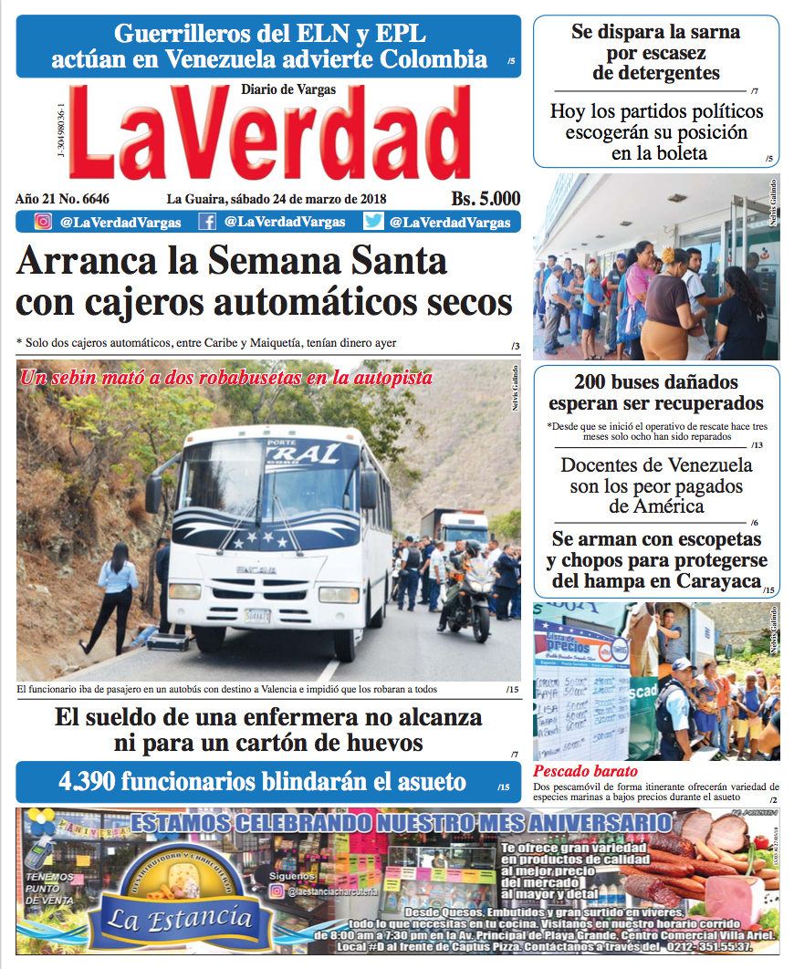 La Guaira, sábado 24 de marzo de 2018. Año 20 No 6646