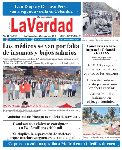 La Guaira, lunes 28 de mayo de 2018. Año 20 No 6704