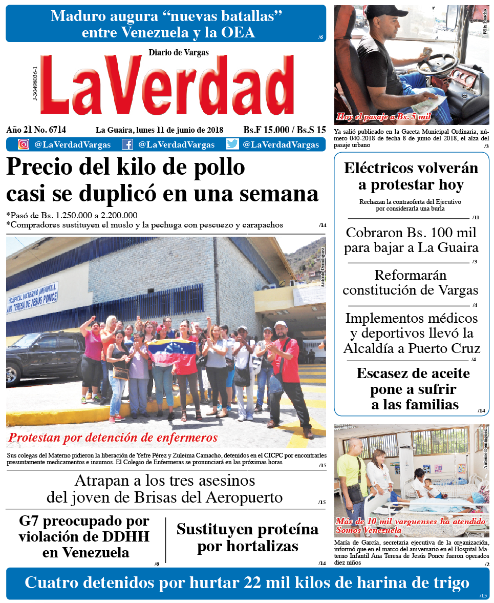 La Guaira, lunes 11 de junio de 2018. Año 20 No 6714