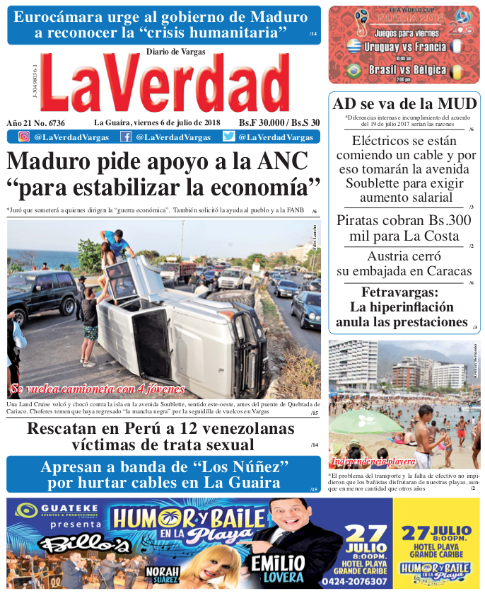 La Guaira, viernes 06 de julio de 2018. Año 21 Nº6736