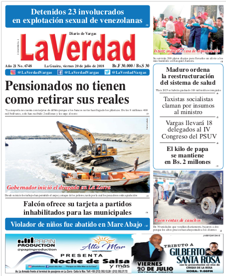 La Guaira, Viernes 20 de julio de 2018. Año 21 Nº6748