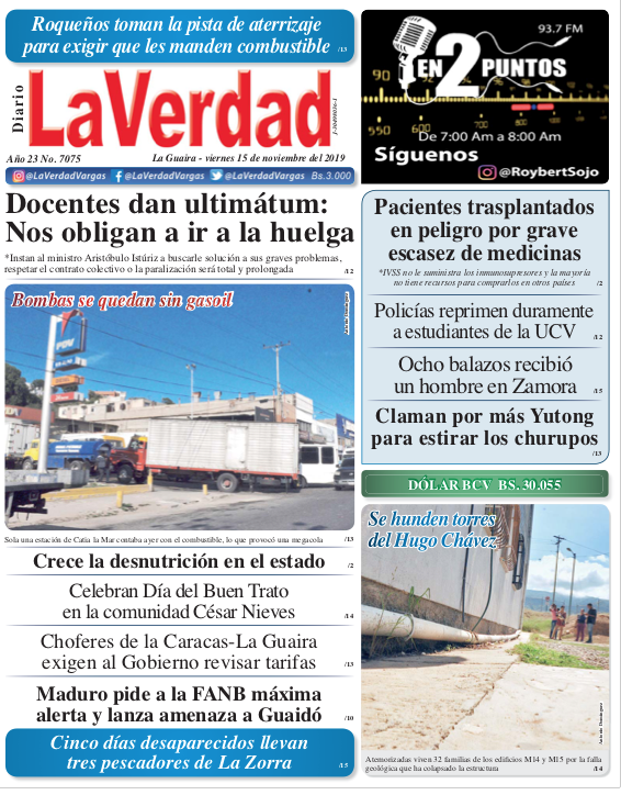 La Guaira, Viernes 15 de Noviembre de 2019. Año 21 Nº7075