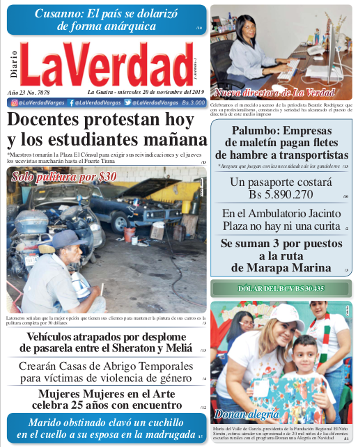 La Guaira, Miércoles 20 de Noviembre de 2019. Año 21 Nº7078