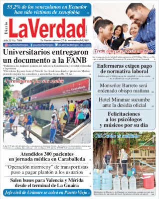 La Guaira, Viernes 22 de Noviembre de 2019. Año 21 Nº7080