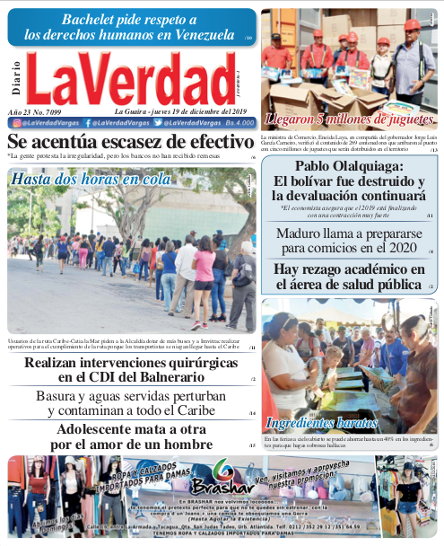 La Guaira, Jueves 19 de Diciembre de 2019. Año 21 Nº7099