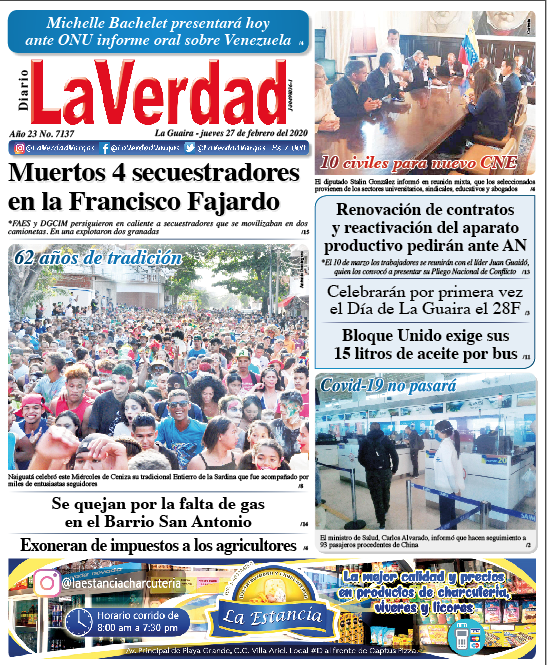 La Guaira, Jueves 27 de Febrero de 2020. Año 21 Nº7137