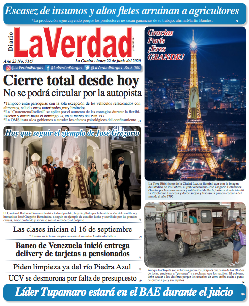 La Guaira, Lunes 22 de Junio de 2020. Año 21 Nº7167