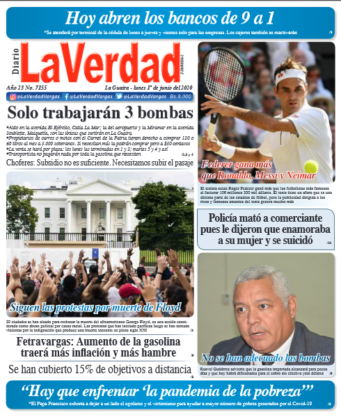 La Guaira, Lunes 1 de Junio de 2020. Año 21 Nº7155