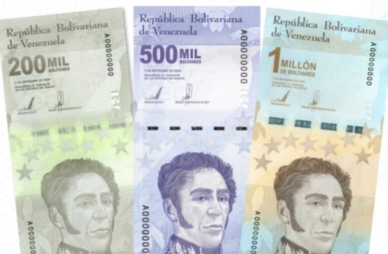 Este lunes 8 entran en circulación billetes de Bs.S. 200.000, 500.000 y 1.000.000