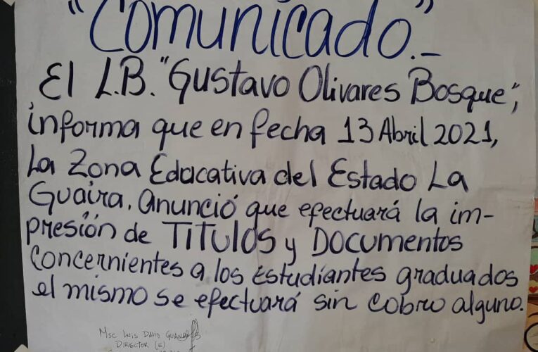 Liceo Gustavo Olivares Bosque reembolsará pagos de títulos y notas certificadas