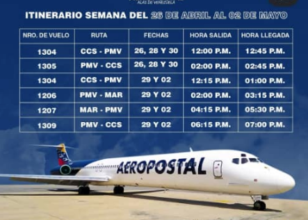 Aeropostal anuncia sus vuelos para la próxima semana