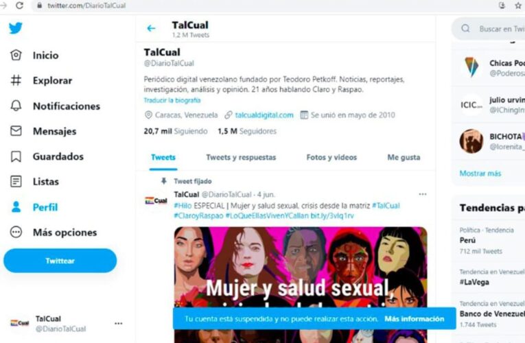 Twitter suspende cuenta del diario Tal Cual