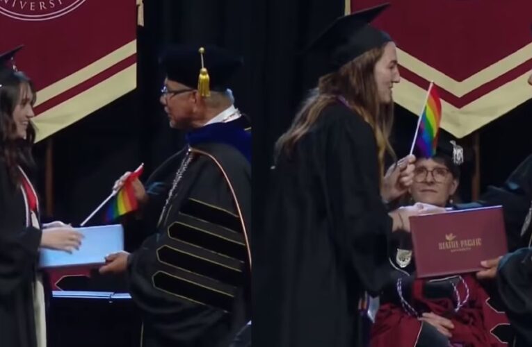 Entregan bandera LGBTQ+ a rector homofóbico de universidad de EEUU