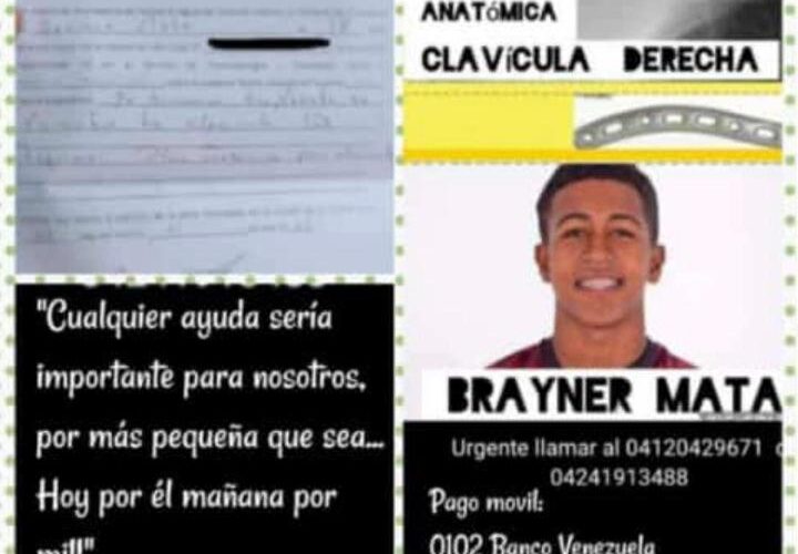 Brayner Mata solicita 600 dólares para una operación de clavícula